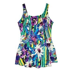 VTG Rose Marie Reid WMNS Swimdress 22W Colorful Floral Built-In Bra Slimming